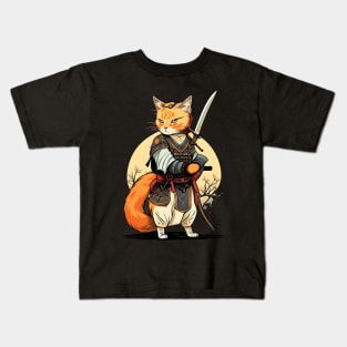 Japanese Cat Samurai Katana Catana - Love Cats Kids T-Shirt